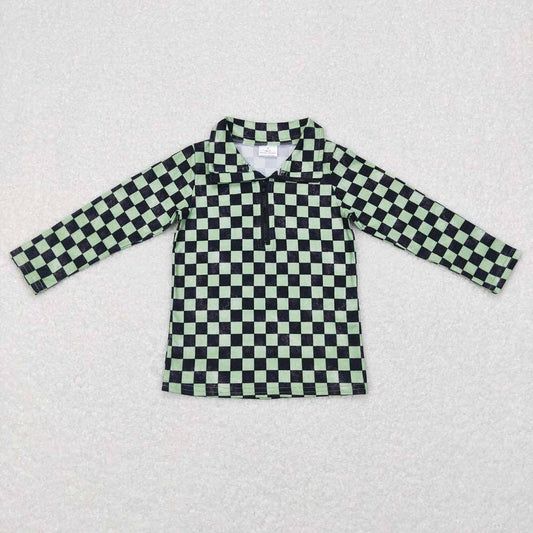Girls Checkered Green Pullover