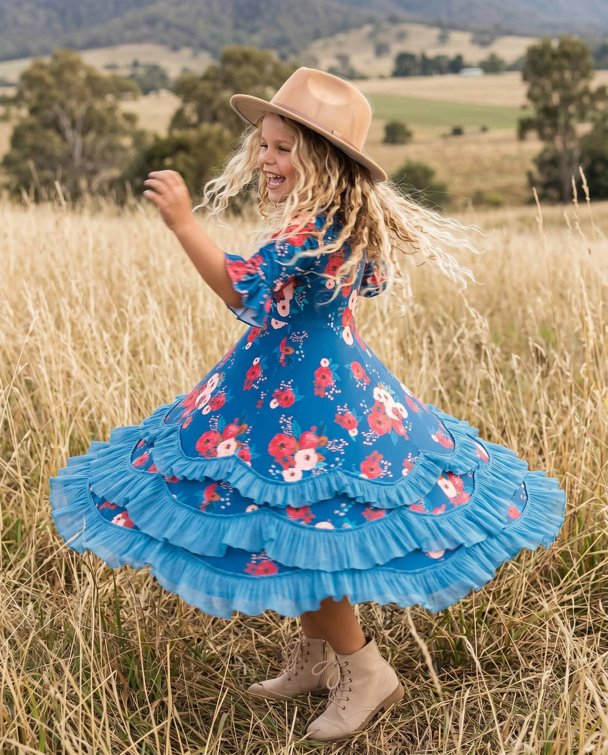 Girls Sapphire Blue Floral Maxi Dress