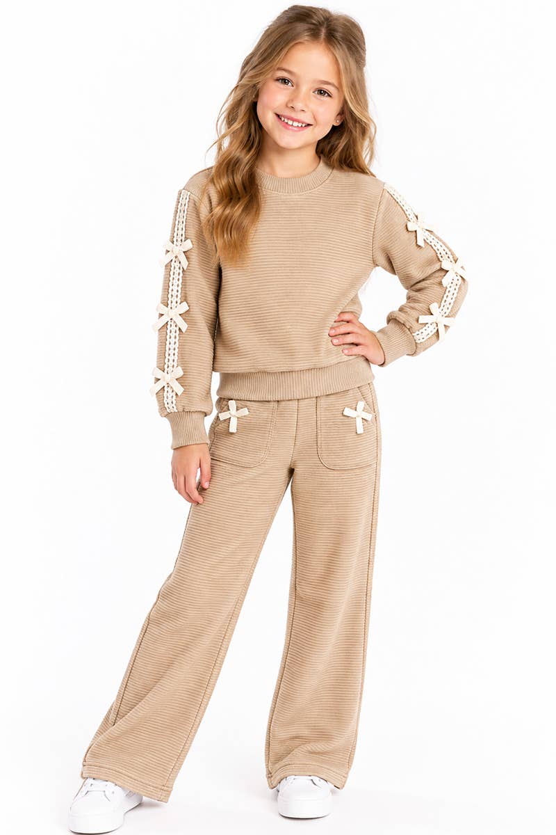 Girls Bow Pant Oatmeal Set