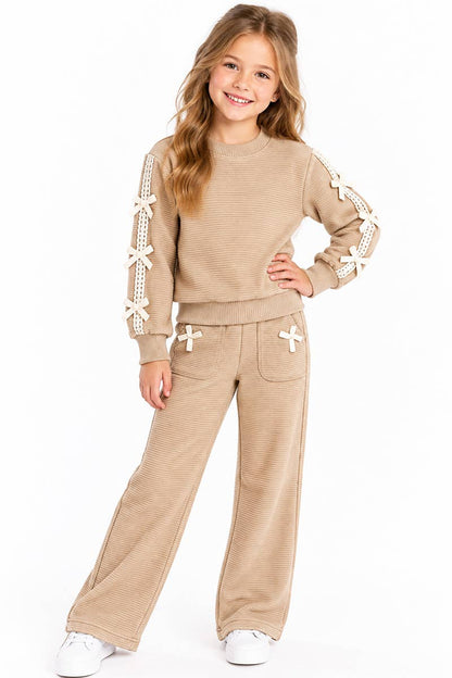 Girls Bow Pant Oatmeal Set