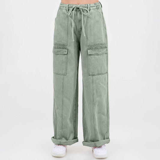 Bazi Drawstring Barrel Olive Jeans