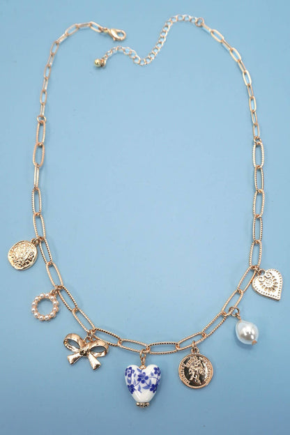 Tonopah Vintage Blue Ceramic Charm Necklace