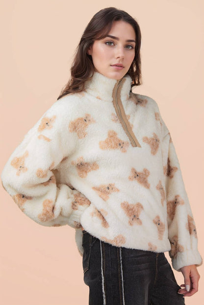 Teddy Bear Quarterzip Fuzzy Pullover