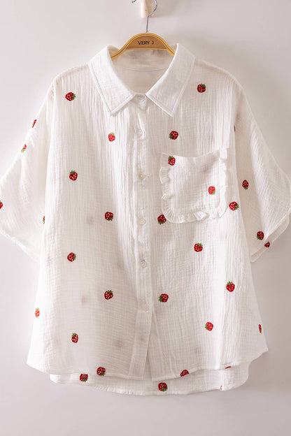 Harleigh Fruit Embroidered Buttondown Top
