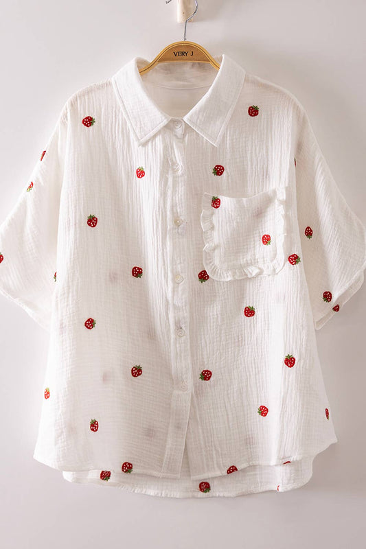 Harleigh Fruit Embroidered Buttondown Top