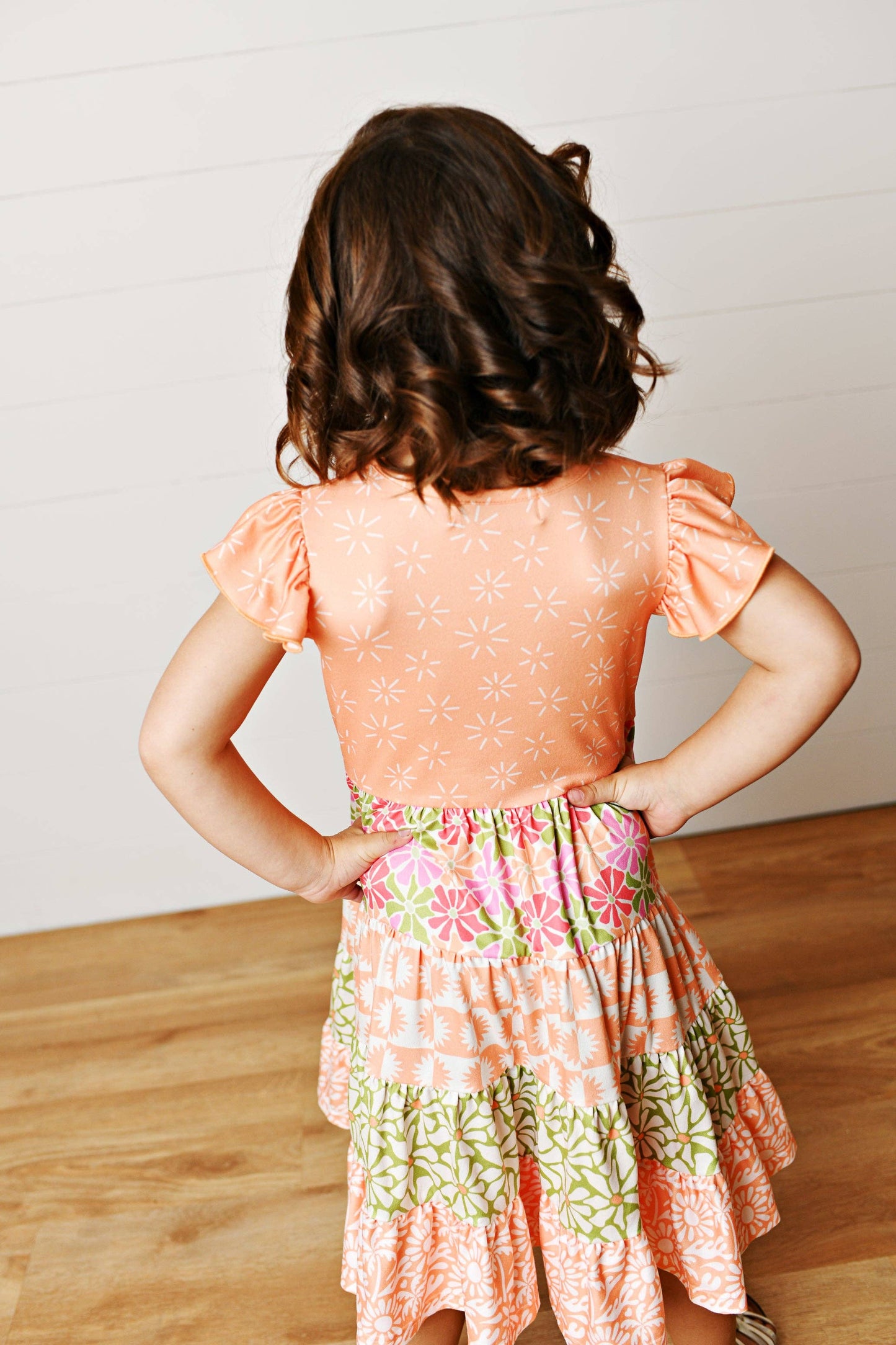 Girls Valine Peach Floral Tiered Dress