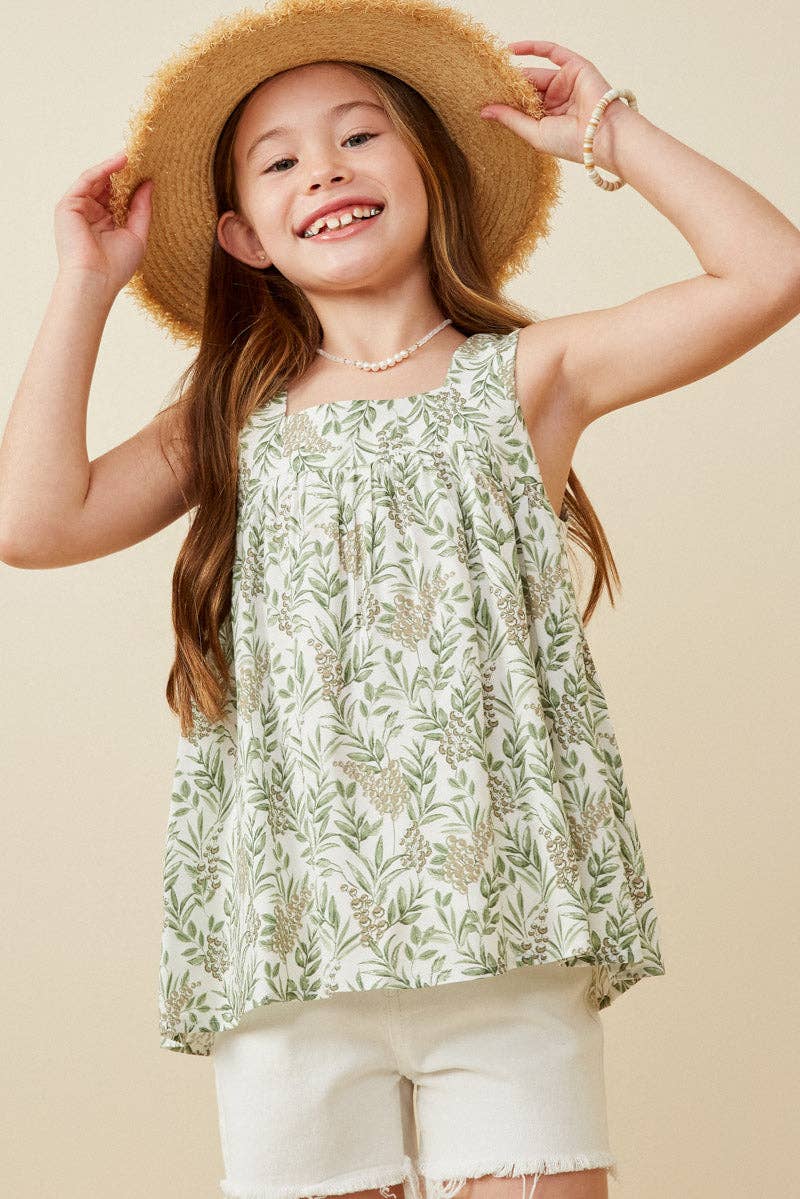Girls Botanical Square Neck Tank