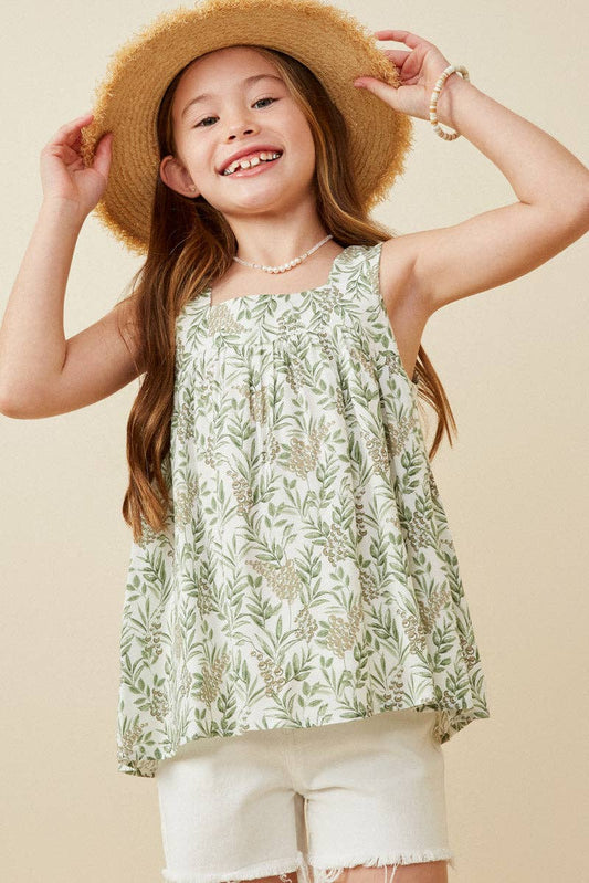 Girls Botanical Square Neck Tank