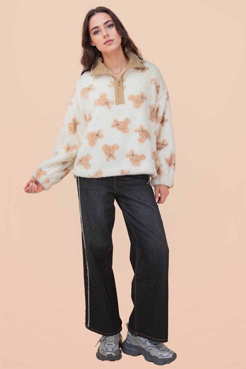 Teddy Bear Quarterzip Fuzzy Pullover