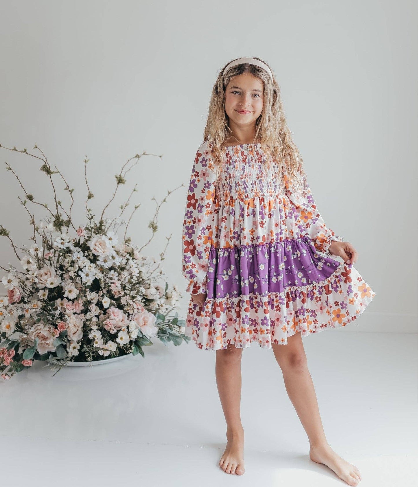Girls Gracie Peach & Lavendar Flower Power Dress