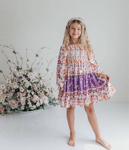 Girls Gracie Peach & Lavendar Flower Power Dress