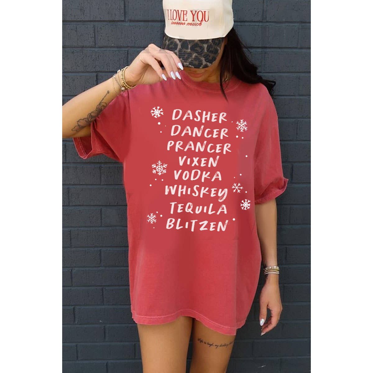 Dasher Dancer Prancer Oversized Mineral Red Tee