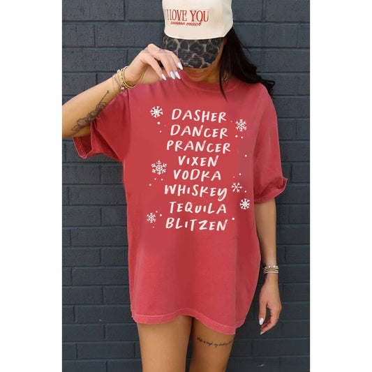 Dasher Dancer Prancer Oversized Mineral Red Tee