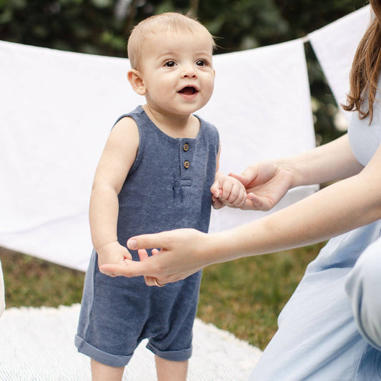 Baby Boys Burt's Bees French Terry Navy Romper (Preemie)