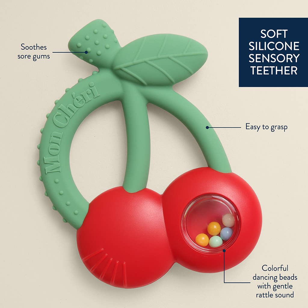 Itzy Ritzy Bitzy Shake™ - Silicone Teether with Rattle: Cherries