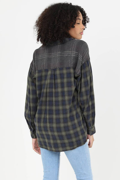 Runaway Plaid Green & Navy Buttondown