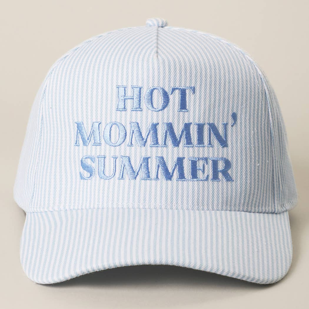Hot Mommin' Seersucker Embroidered Blue Hat
