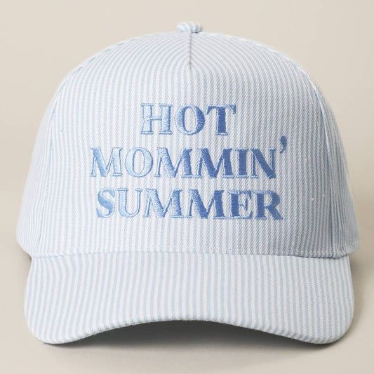 Hot Mommin' Seersucker Embroidered Blue Hat