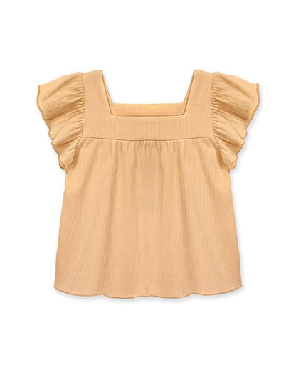 Girls Flutter Sleeve Ribbed Top