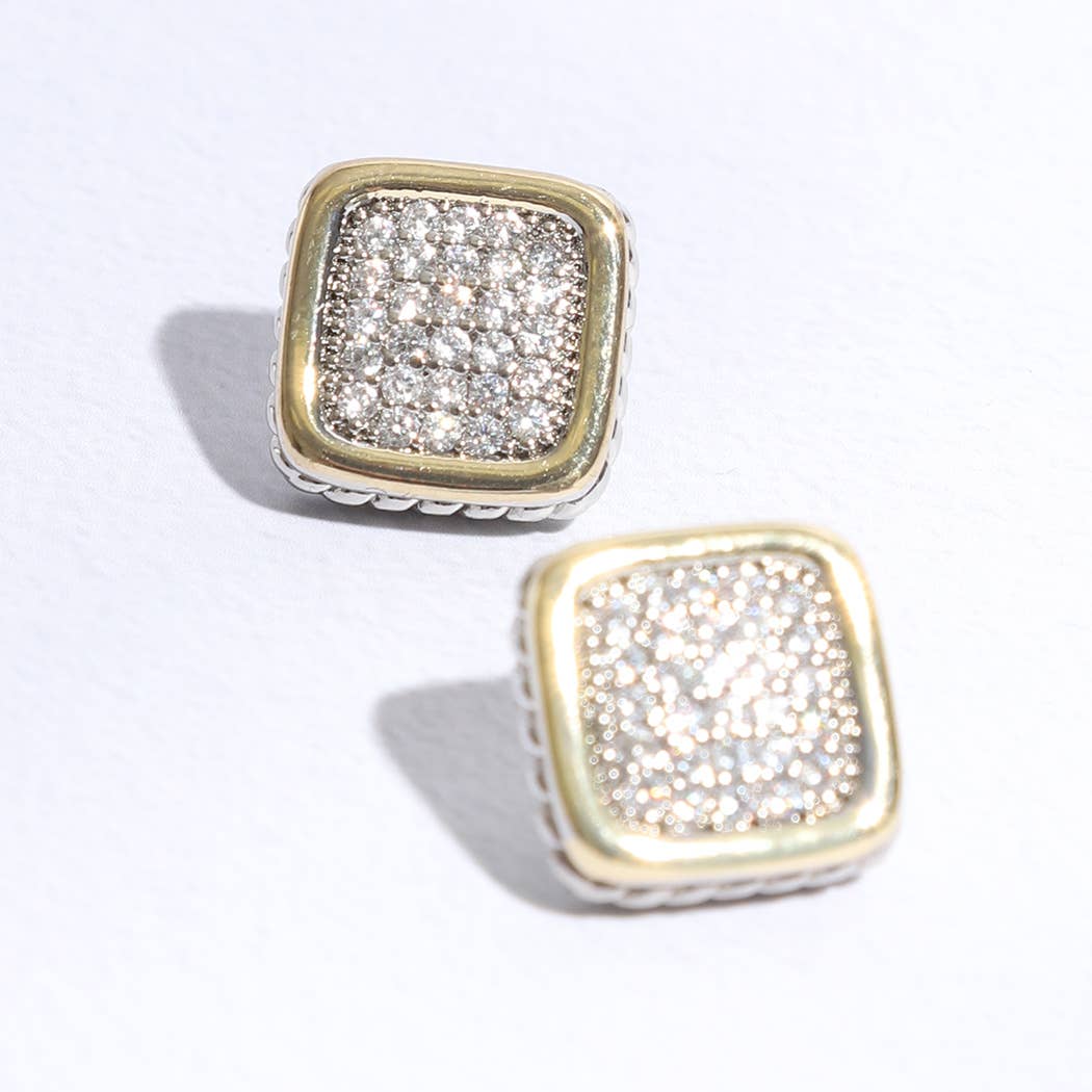 Gracie Two-Toned Square Crystal Stud Earrings