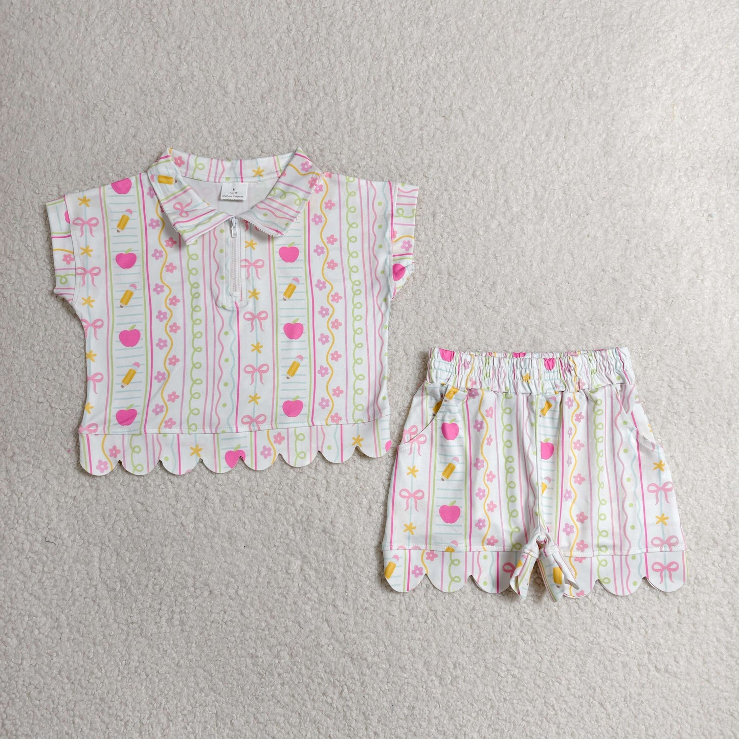 Girls Back to School Scalloped Short Set