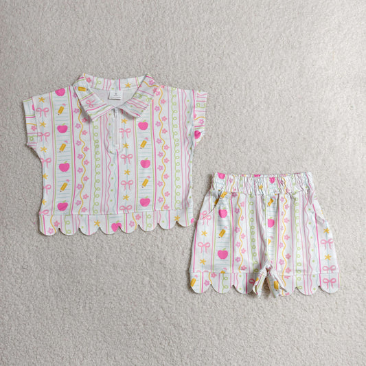 Girls Back to School Scalloped Short Set