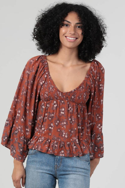 Clarisse Floral Rust Boho Blouse