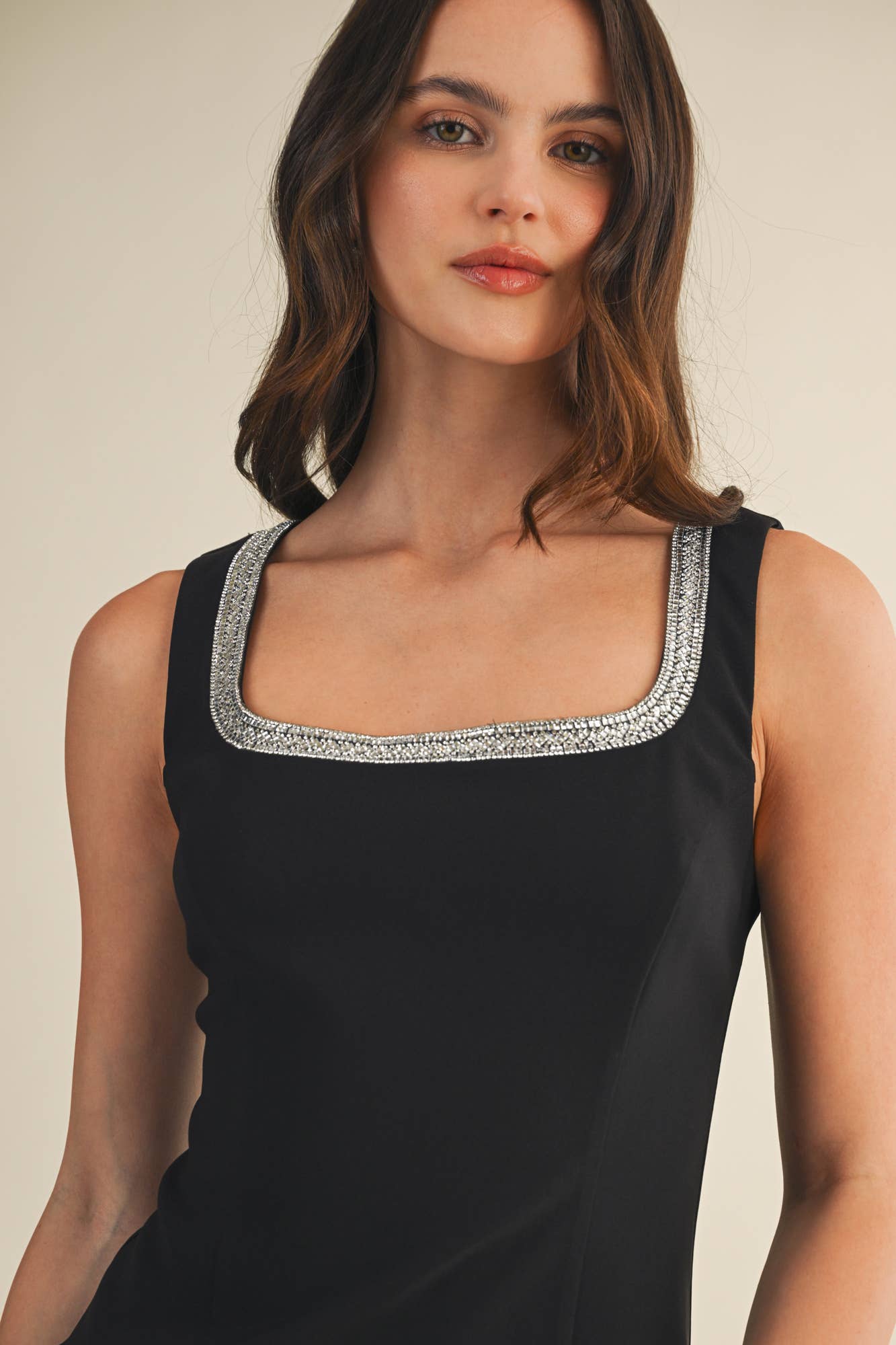 Lenora Square Neck Black Mini Dress