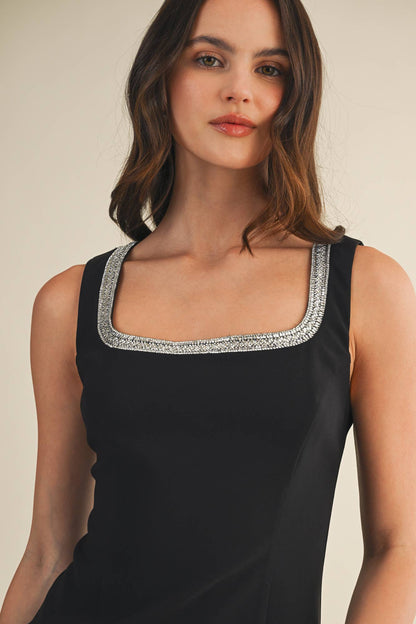 Lenora Square Neck Black Mini Dress