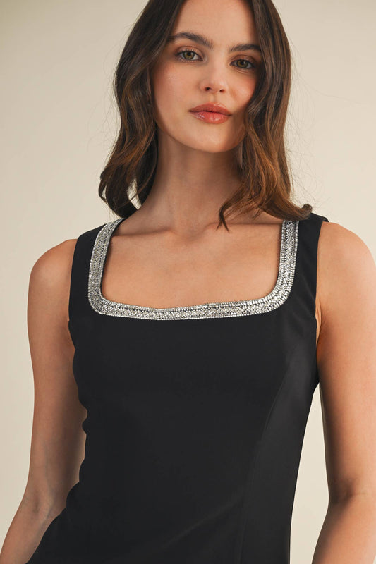 Lenora Square Neck Black Mini Dress