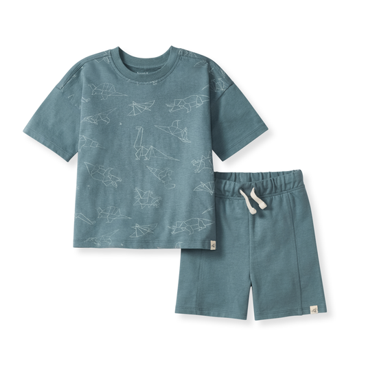 Baby Boys Burt's Bees Origami Dino Short Set
