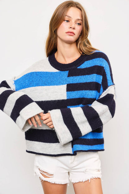 Astrid Black & Royal Stripe Knit Sweater