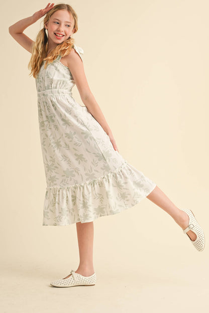 Girls Madeline Green Floral Midi Dress