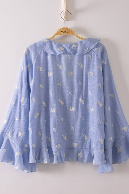 Maeve Embroidered Ruffled Blouse