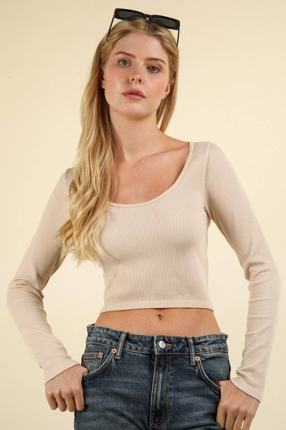 Central Ribbed Long Sleeve Crop