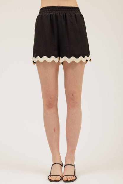 Simplicity Contrast Rick Rack Black Short Set
