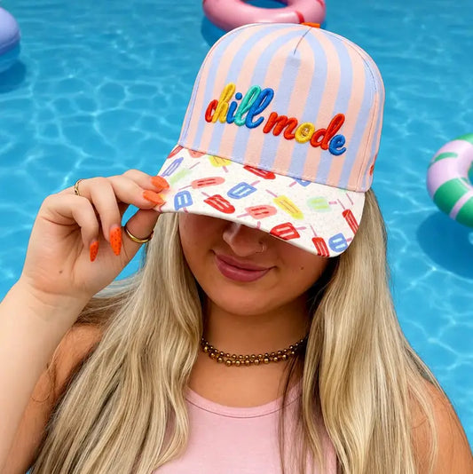 Chill Mode Striped Popsicle Puff Embroidered Hat