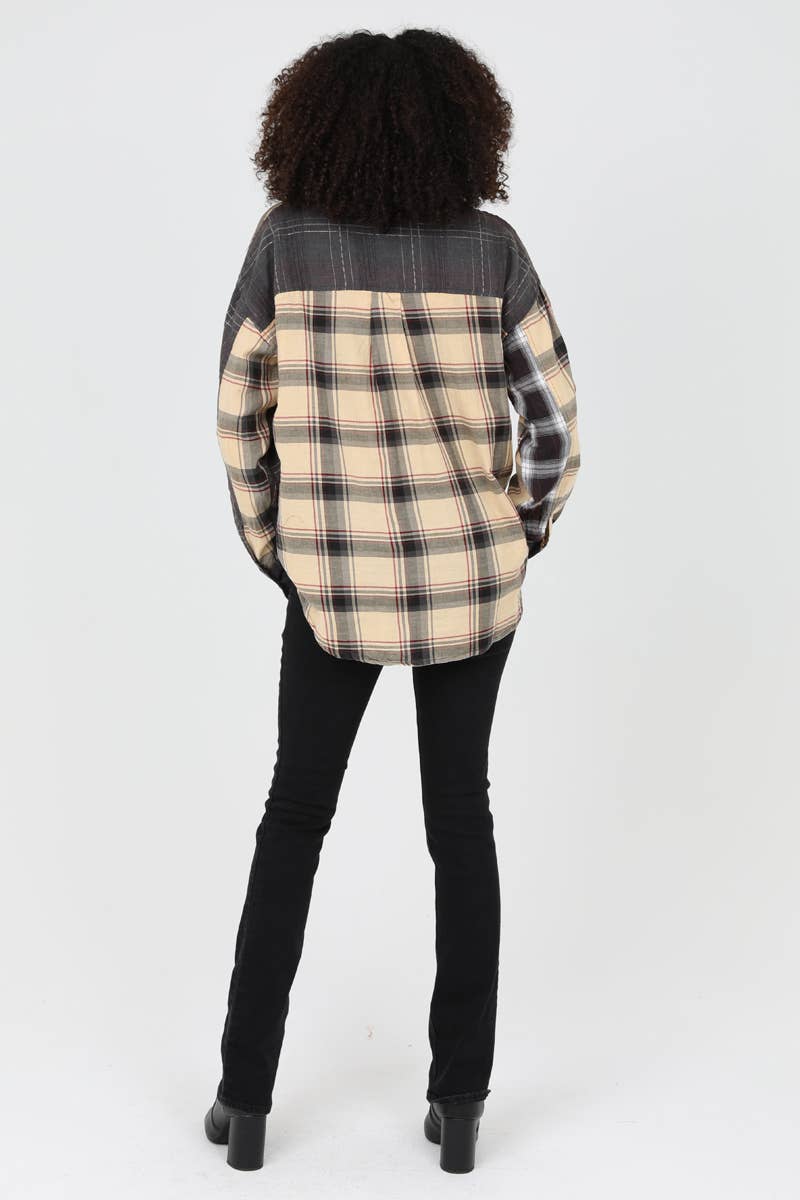 Mixed Plaid Charcoal Buttondown