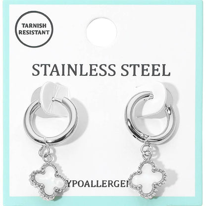 Darla Quatrefoil Dangle Huggie Hoop Earrings