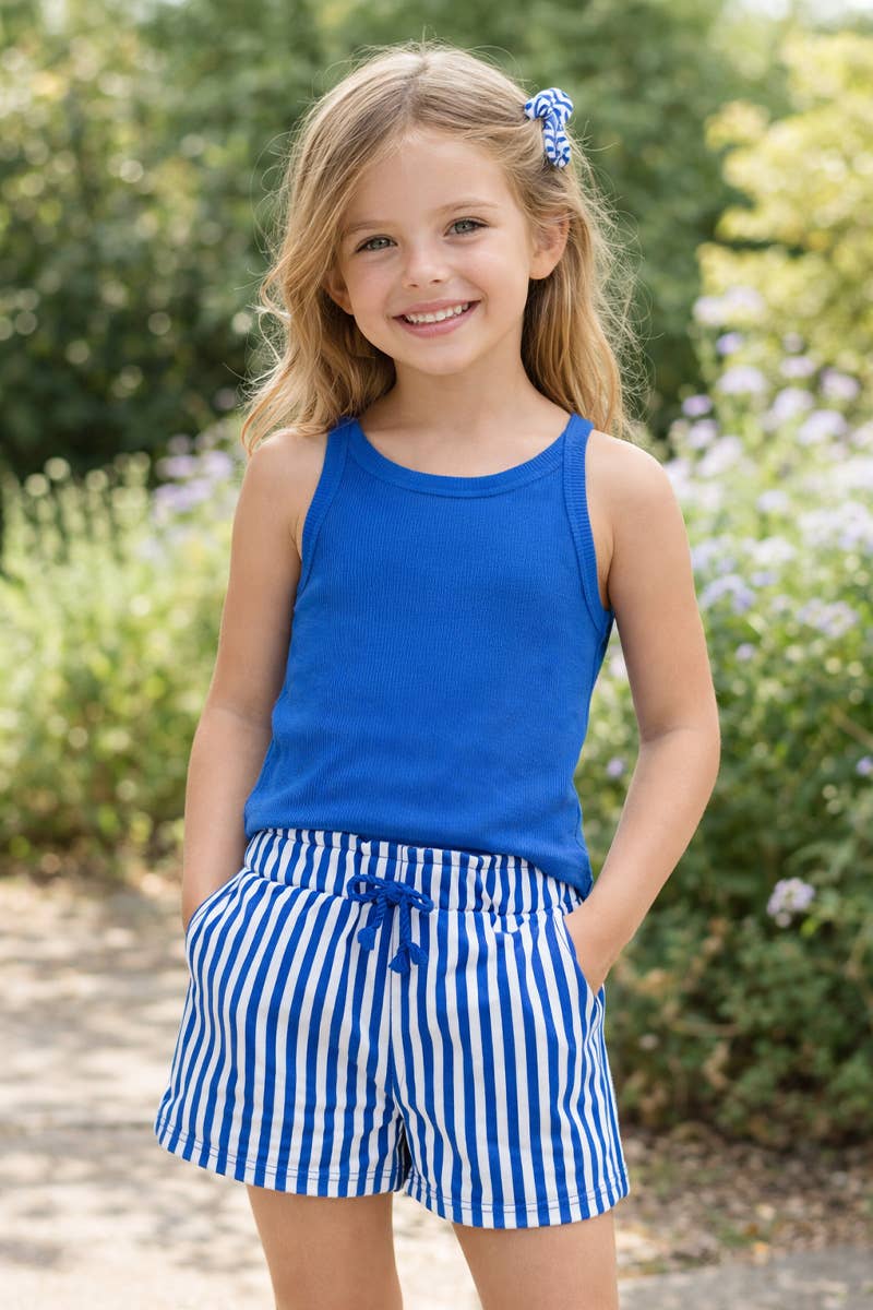 Girls Jewel Striped Short Blue Set