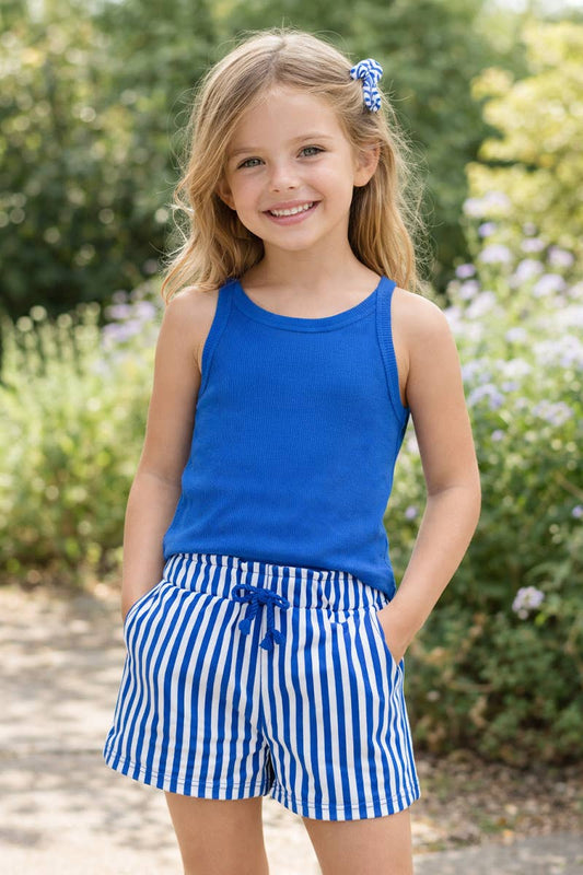 Girls Jewel Striped Short Blue Set