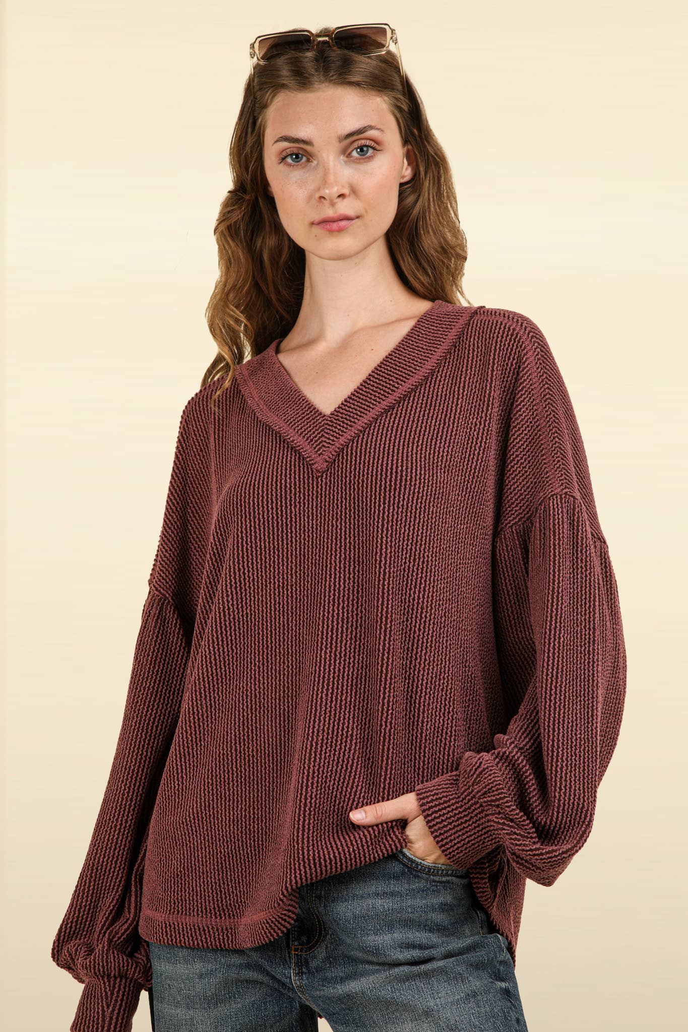 Romney V-Neck Oversized Longsleeve Top