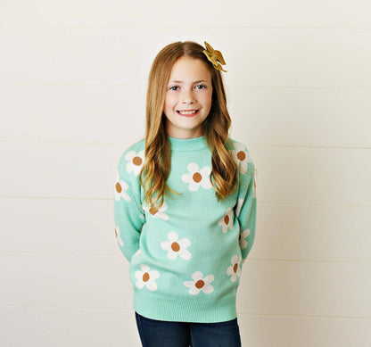 Girls Flower Mint Sweater