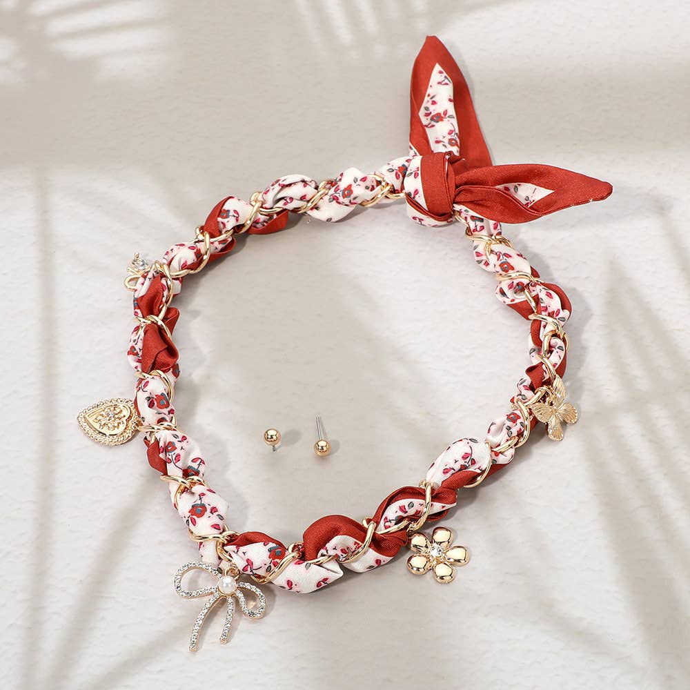 Virginia Scarf Charm Brick Red Necklace