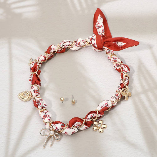 Virginia Scarf Charm Brick Red Necklace