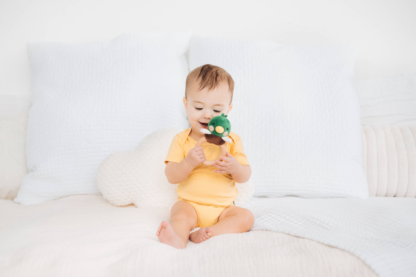 Baby Mallard Duck Wooden & Plush Baby Teether