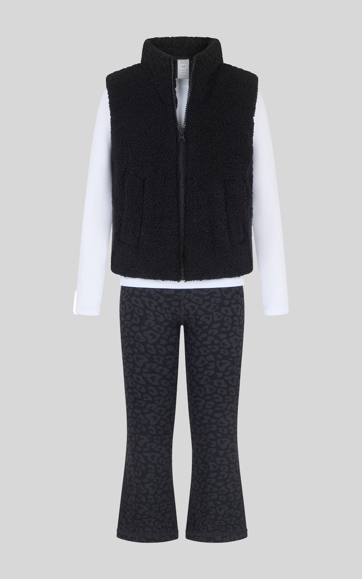 Toddler Girls Sherpa Vest Black Leopard Pant Set