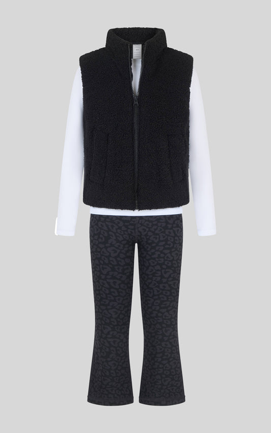 Toddler Girls Sherpa Vest Black Leopard Pant Set