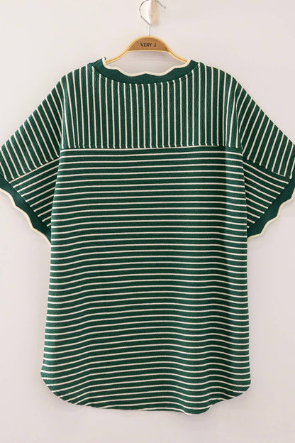 Ginny Scalloped Striped Knit Tee