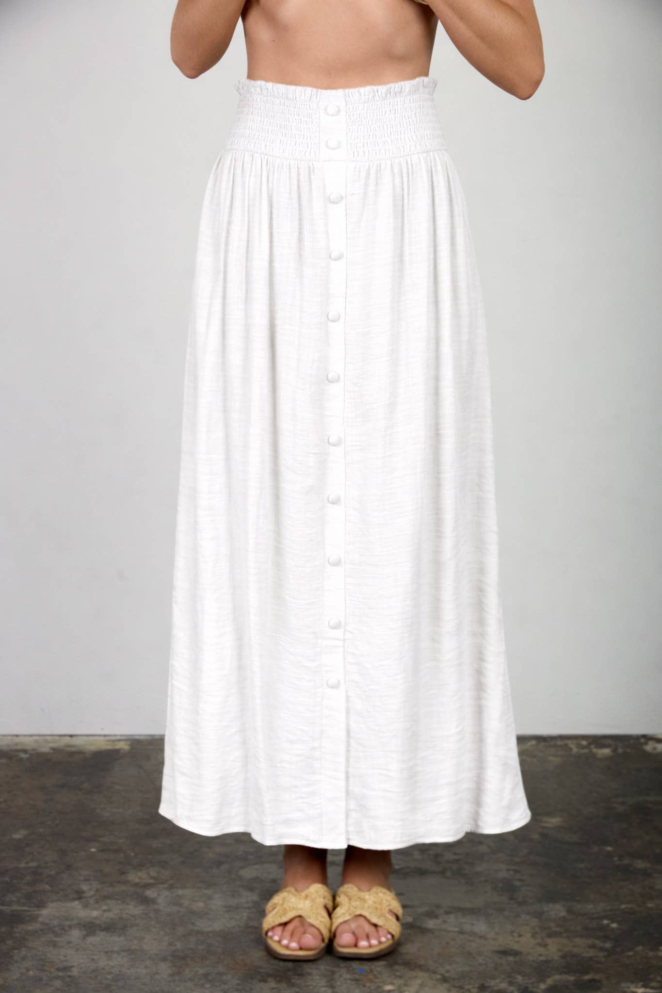 Sylvia Light Smocked Button Midi Skirt Set